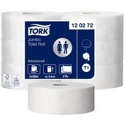 Tork 120272 toiletpapier jumbo 2-lgs wit 360 mtr x 10 cm pak à 6 rol (120272)