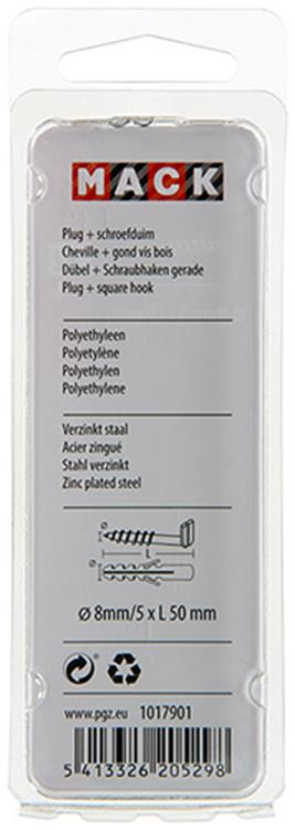 Mack 1017901 - plug + schroefduim polyeth 4 st 8mm 5x50mm | 5 stuks