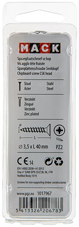 Mack 1017967 - spaanplaatschroef vz kop geelverz. 55st 3,5 x 40 mm | 5 stuks