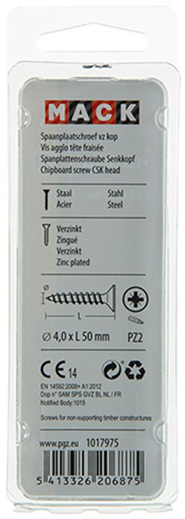 Mack 1017975 - spaanplaatschroef vz kop geelverz. 35st 4,0 x 50 mm | 5 stuks