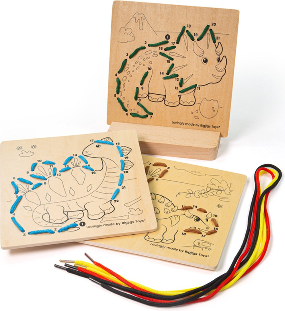 Bigjigs rijgen op nummer dinosaurus hout
