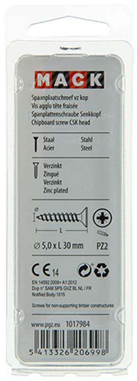 Mack 1017984 - spaanplaatschroef vz kop geelverz. 40st 5,0 x 30 mm | 5 stuks