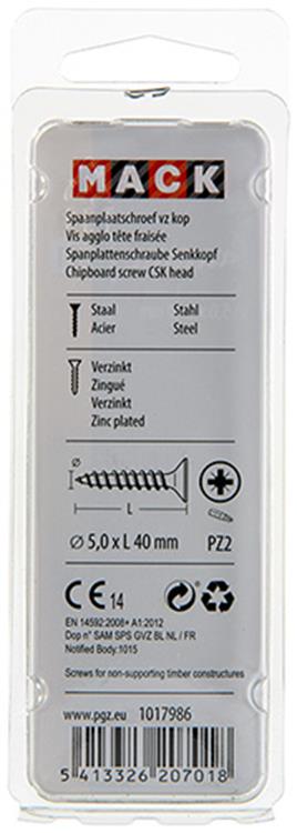 Mack 1017986 - spaanplaatschroef vz kop geelverz. 30st 5,0 x 40 mm | 5 stuks