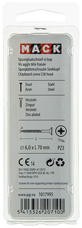 Mack 1017995 - spaanplaatschroef vz kop geelverz. 12st 6,0 x 70 mm | 5 stuks