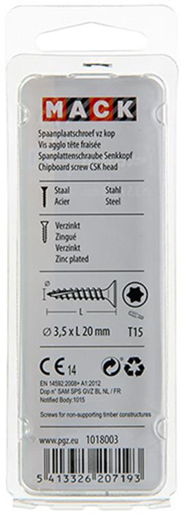 Mack 1018003 - spaanplschr.vzkop-zelfb. geelverz.100 st 3,5 x 20 mm | 5 stuks