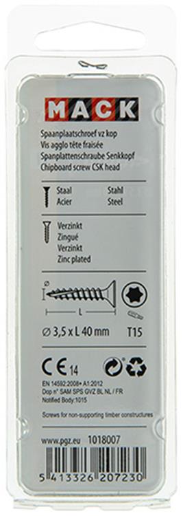 Mack 1018007 - spaanplschr.vzkop-zelfb. geelverz. 55 st 3,5 x 40 mm | 5 stuks
