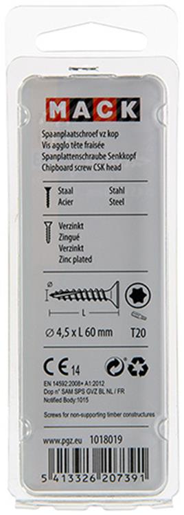 Mack 1018019 - spaanplschr.vzkop-zelfb. geelverz. 25 st 4,5 x 60 mm | 5 stuks