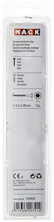 Mack 1018020 - spaanplschr.vzkop-zelfb. geelverz. 20 st 4,5 x 80 mm | 5 stuks