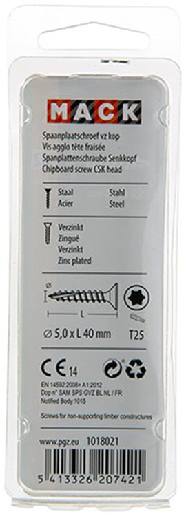 Mack 1018021 - spaanplschr.vzkop-zelfb. geelverz. 26 st 5,0 x 40 mm | 5 stuks