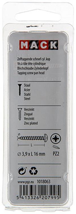 Mack 1018063 - zelftappende schroef cylkop verz. 60 st 3,9 x 16 mm | 5 stuks