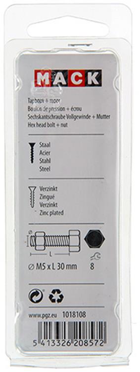 Mack 1018108 - tapbout + moer staal verzinkt 30 st m5 x 30 mm | 5 stuks