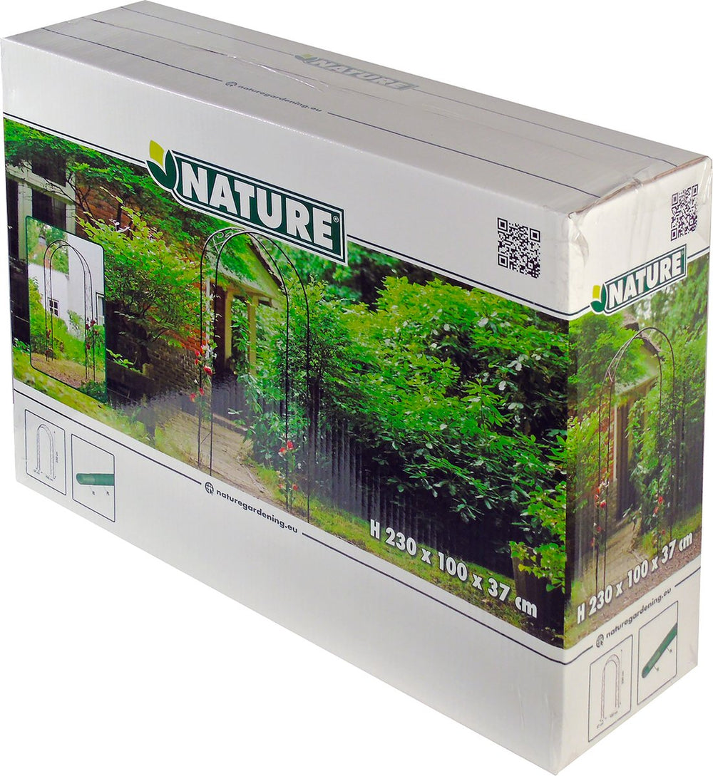 Nature - rozenboog - h230 x 100 x 37cm - decoratieve krullen - zwart - metaal