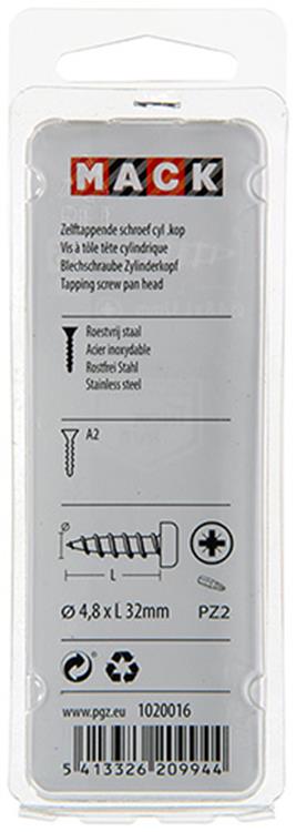 Mack 1020016 - zelftappende schroef cyl.kop a2 20 st 4,8 x 32 mm | 5 stuks