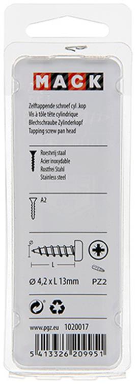 Mack 1020017 - zelftappende schroef cyl.kop a2 44 st 4,2 x 13 mm | 5 stuks