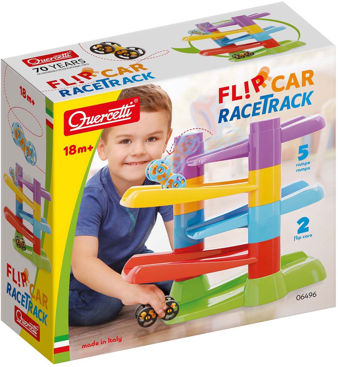 Quercetti racebaan met flip auto's, 7dlg.