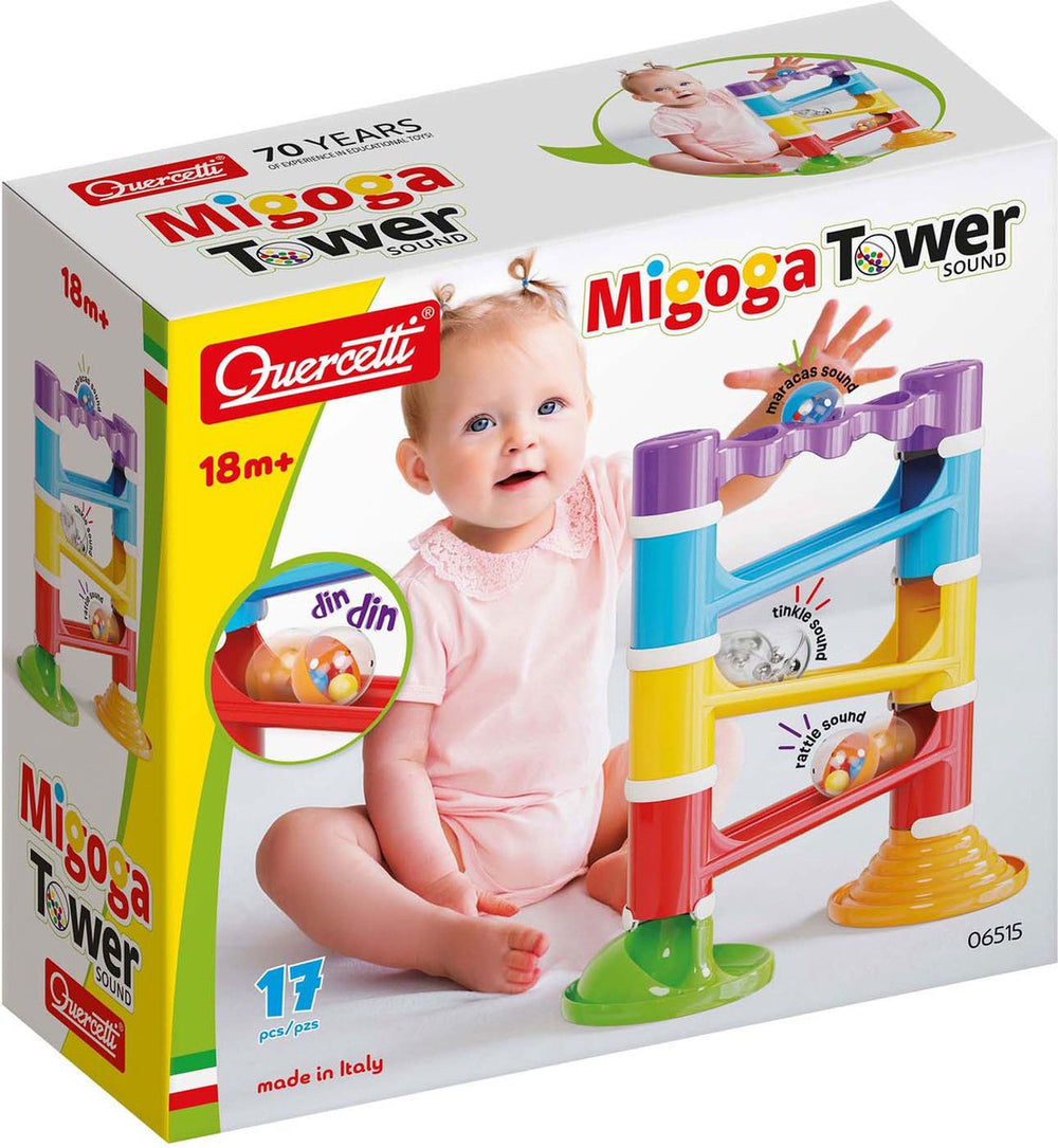 Quercetti migoga knikkerbaan toren met geluid, 17dlg.