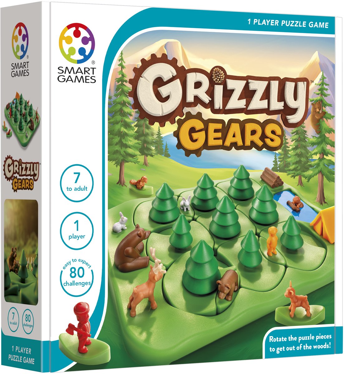 Smartgames grizzly gears - roteerbaar logisch denkspel - 80 educatieve woud- beeruitdagingen - solospel - vanaf 7 jaar