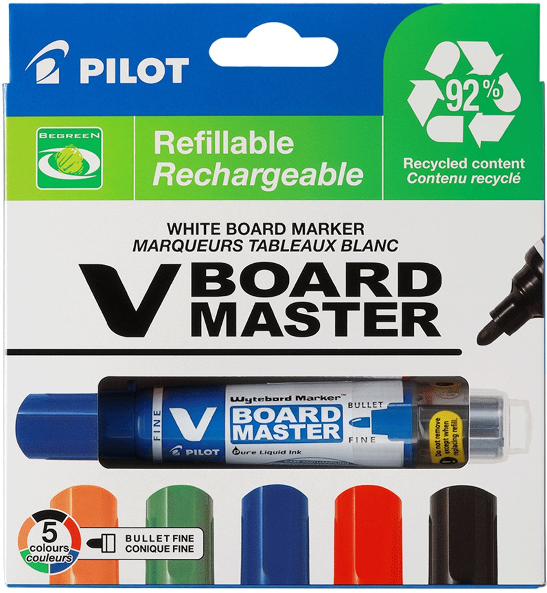 Pilot v-board master markeerstift 5 stuk(s) beitelvormige punt zwart, blauw, groen, oranje, rood