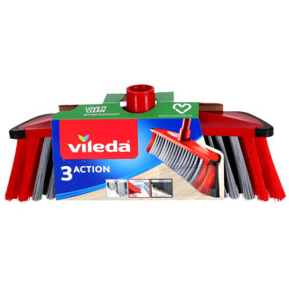 Vileda 3action bezem binnen rood grijs