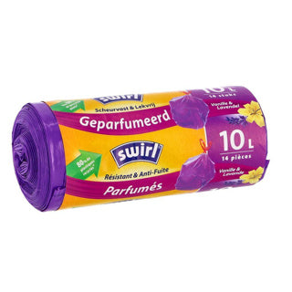 Swirl pedaalemmerzakken met trekband geparfumeerd vanille-lavendel 10l 14 stuks