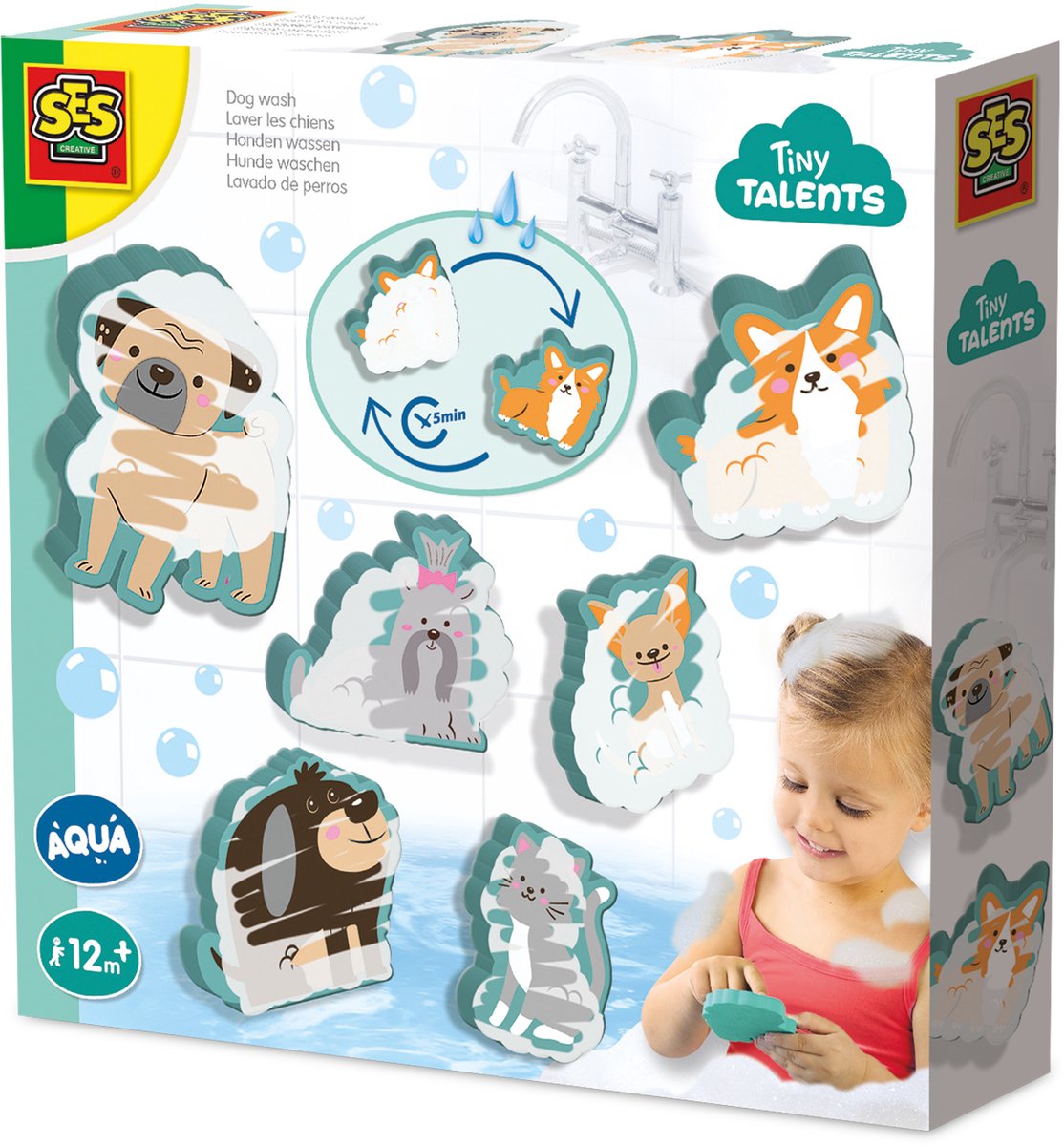 Ses kleine talenten aqua honden wassen