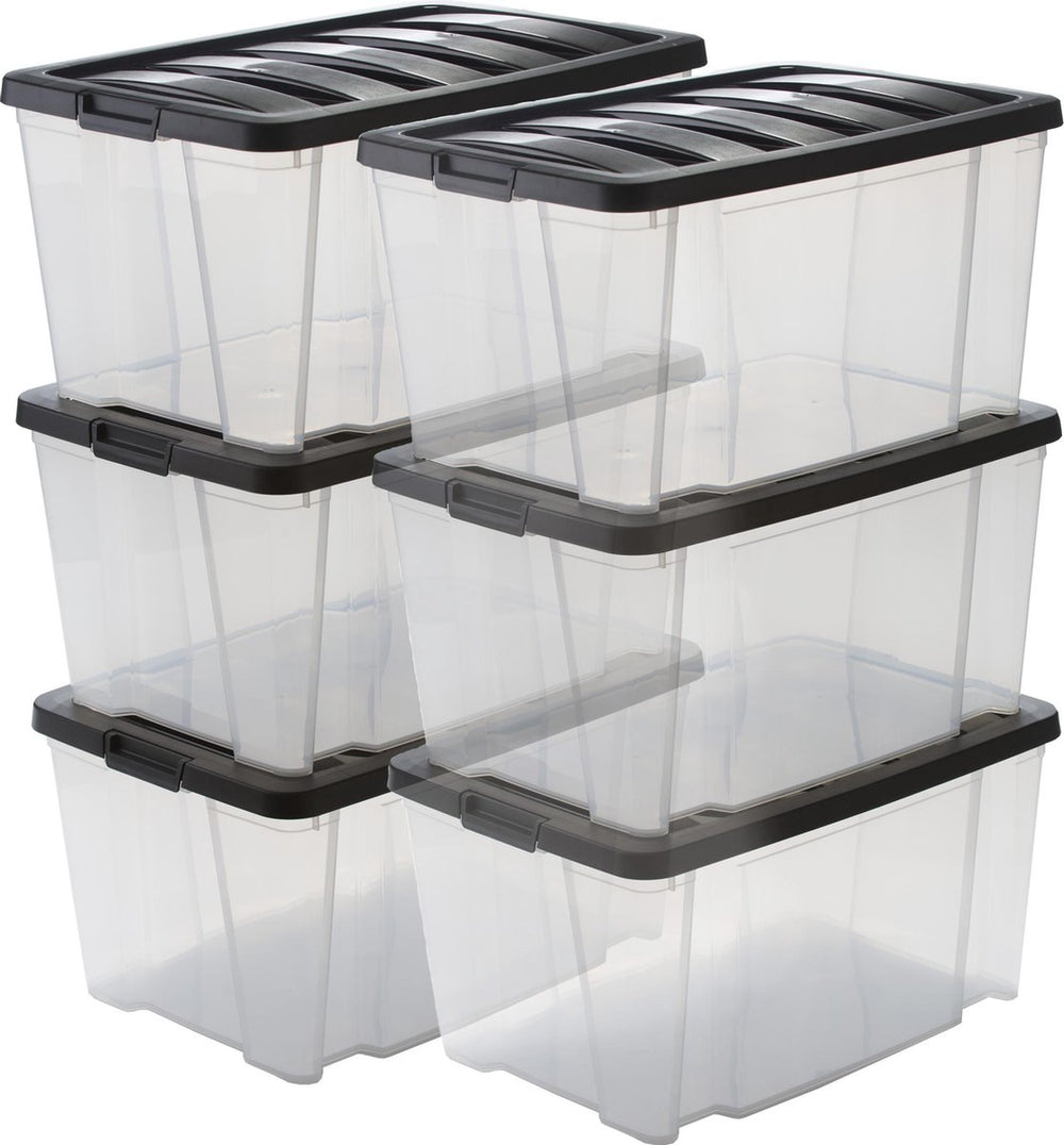 Iris handybox opbergbox - 45l - kunststof - transparant zwart - set van 6