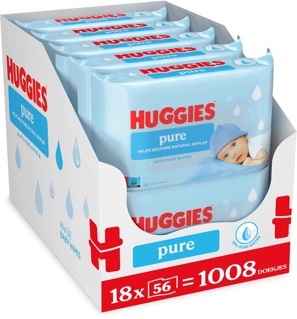 Huggies billendoekjes - pure water - 18 x 56 stuks - 1008 doekjes - voordeelverpakking