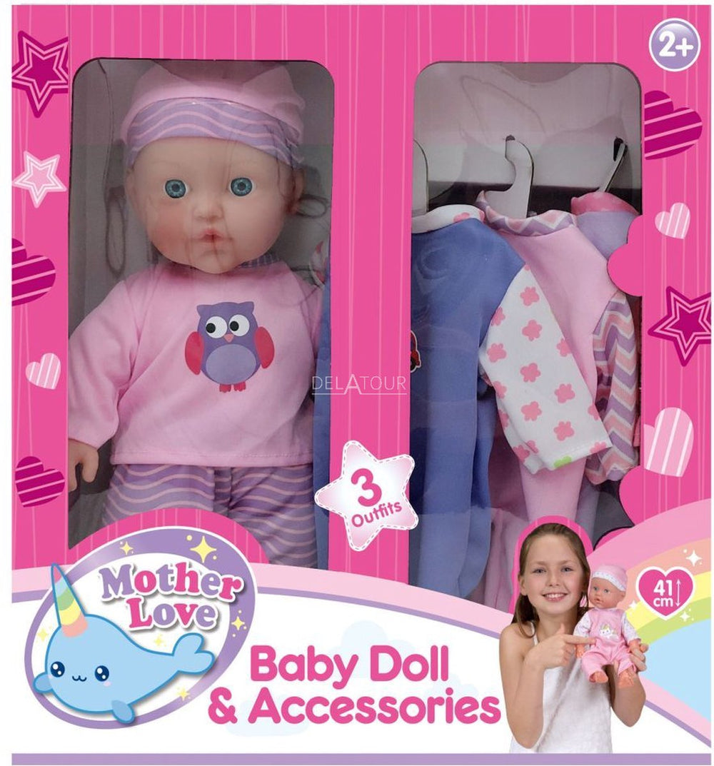 Braet pop zacht lijfje met 3 outfits - 41 cm.
