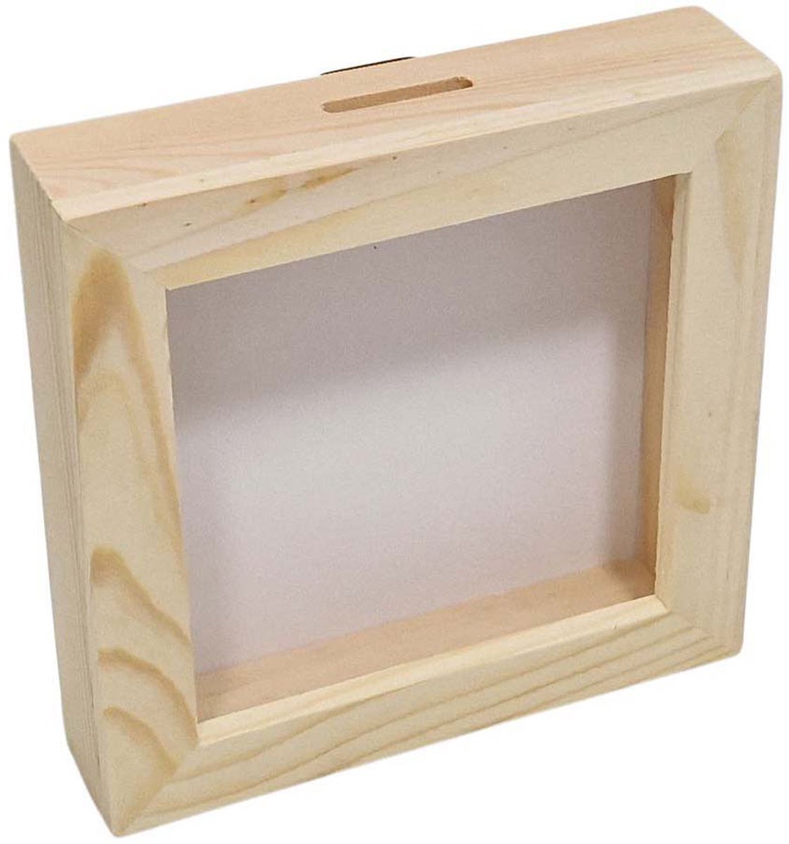 Playwood houten spaarpot plexiglas wit klein - geld bewaren speelgoed.