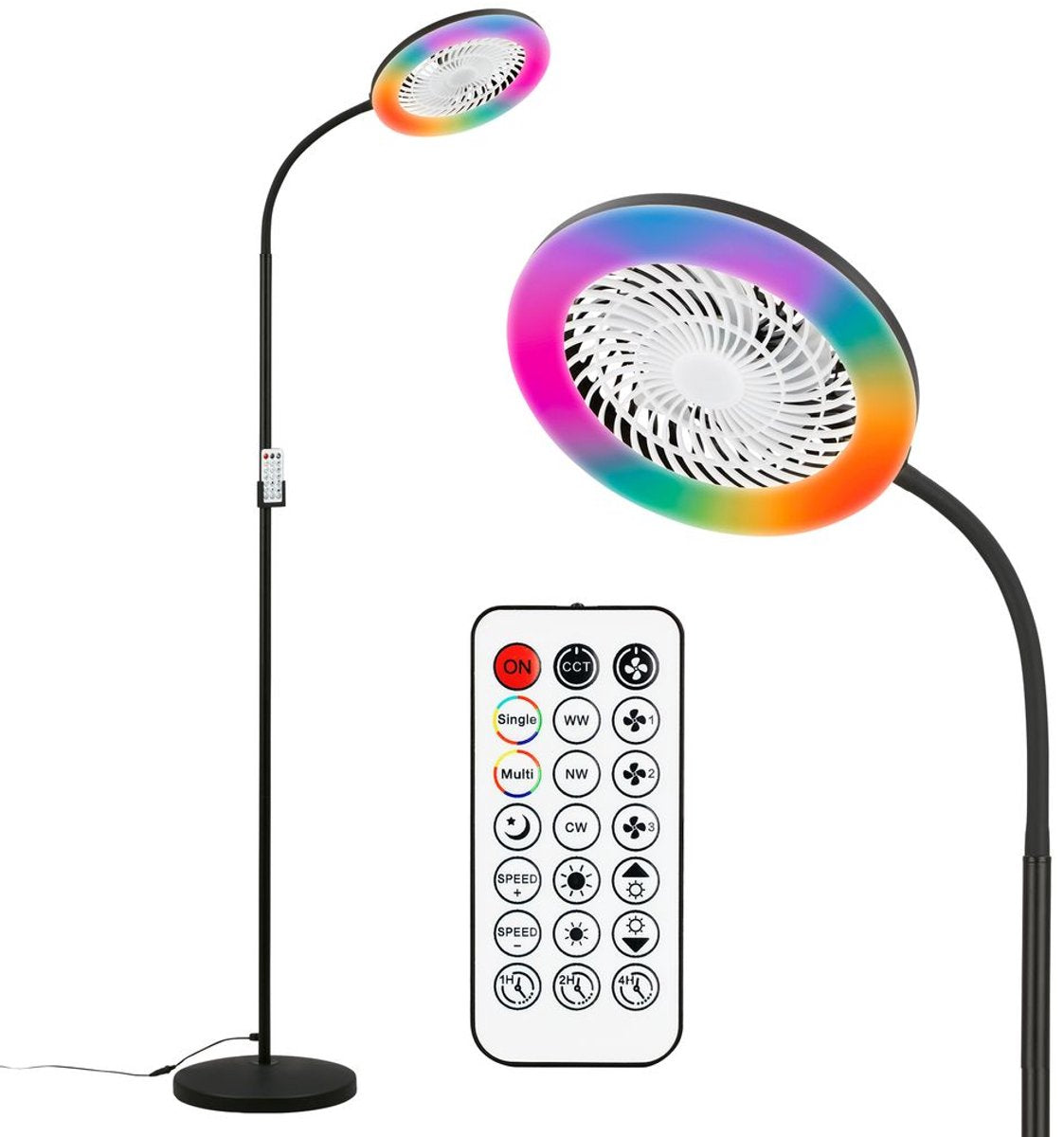Briloner windy - staande lamp met ventilator verlichting - vloerlamp met afstandsbediening - 13.8w - rgbic - dimbaar - zwart - ø28 x 185cm