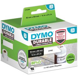 Dymo originele duurzame labelwriter labels | 19 mm x 64 mm | witte poly | 2 rollen met elk 450 labels (900 zelfklevende etiketten) | stevige labels voor de labelwriter labelprinters