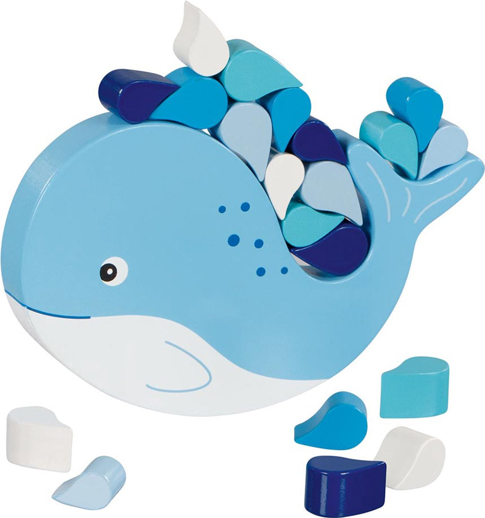 Goki evenwichtsspel: balancerende walvis 16x15x2,5cm, 21-delig, hout, 4+