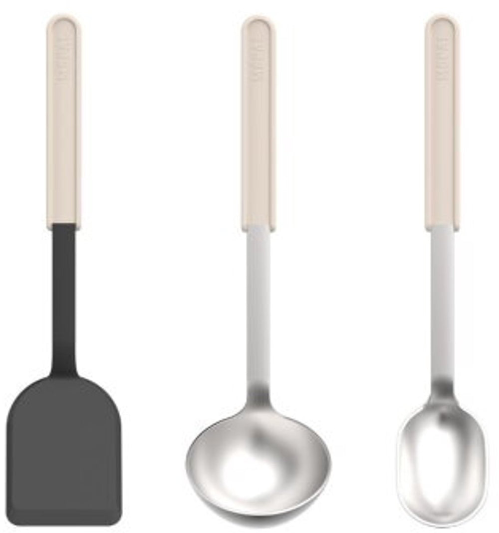 Mepal kookset 3-delig (spatel + roerlepel + opscheplepel) chef it - kookgerei met antiaanbaklaag - hittebestendig - vaatwasmachinebestendig - keukengerei - chalk