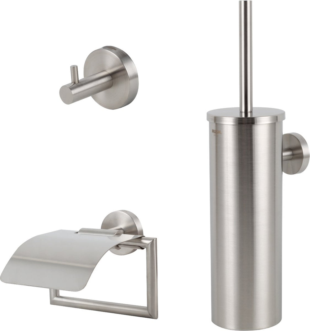 Hush. living hush living - toiletaccessoireset 3-delig - geborsteld staal - rvs