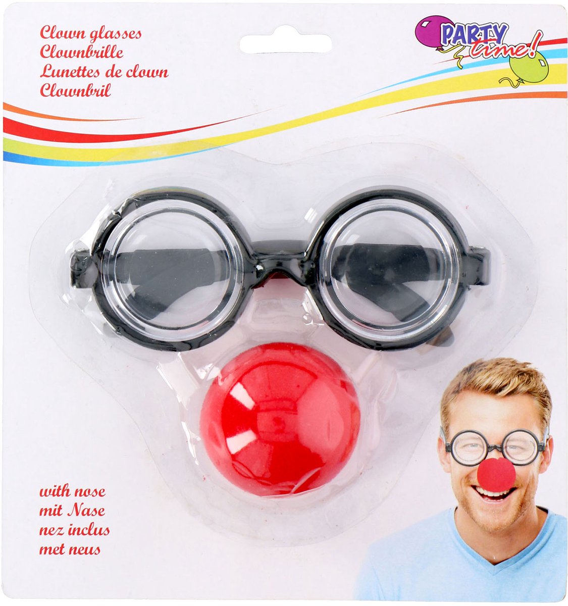 Clown met een bril op zijn neus