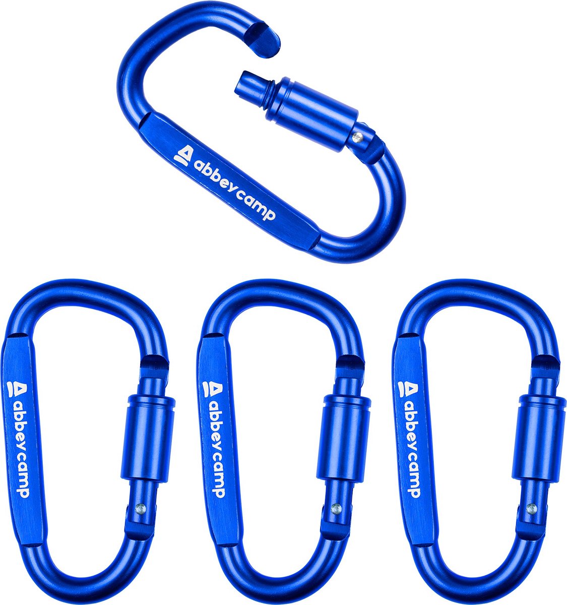 Abbey camp karabijnhaken hoogwaardig aluminium - set van 4 - blauw - schroefsluiting