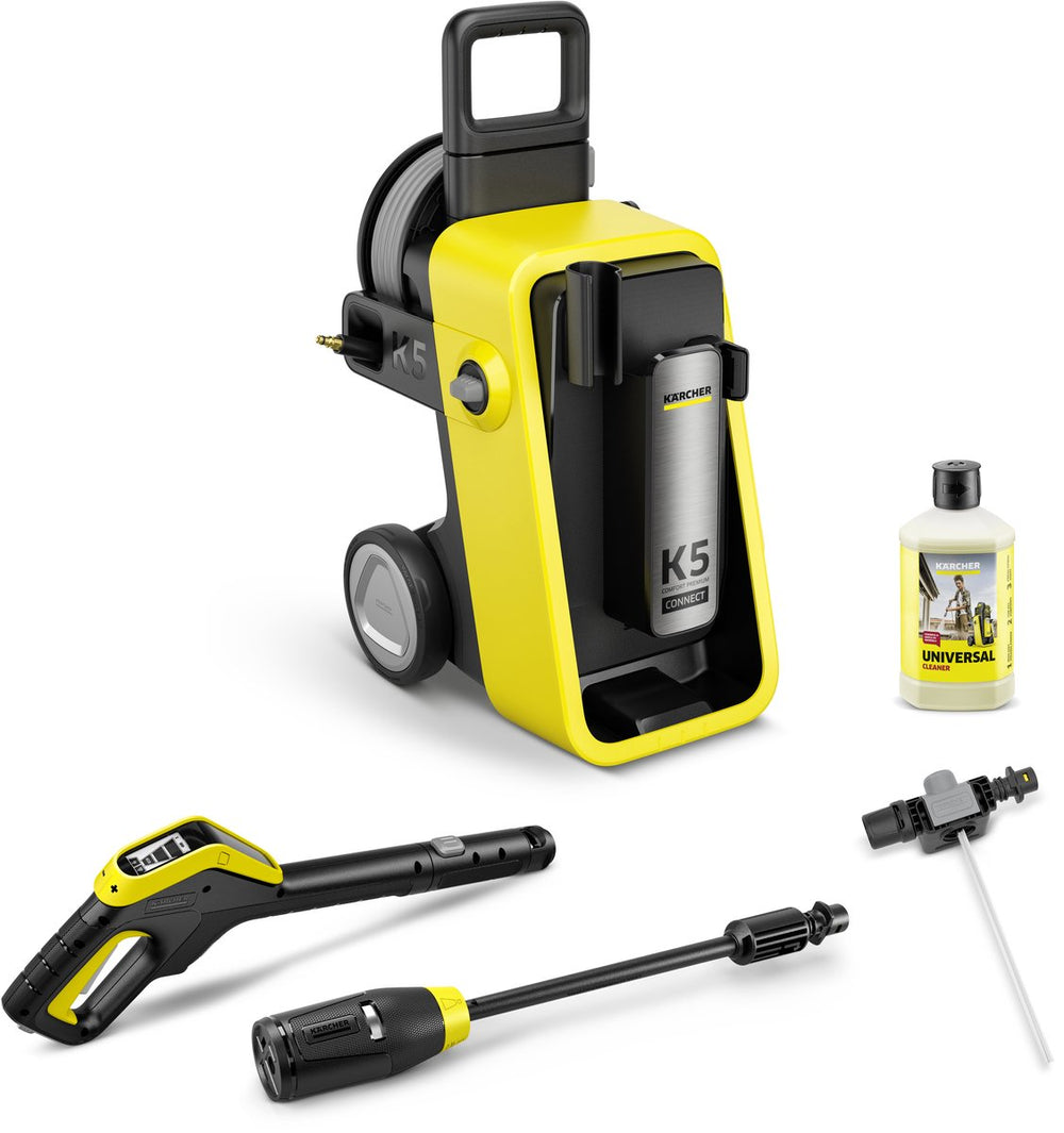 Kärcher k 5 comfort premium connect hogedrukreiniger - slanghaspel - 4-in-1 spuitlans - 145 bar - 500 l u - 40 m² u - app connectie - geschikt voor oa. auto - terras - fietsen - motoren - tuinset en gebieden rondom huis