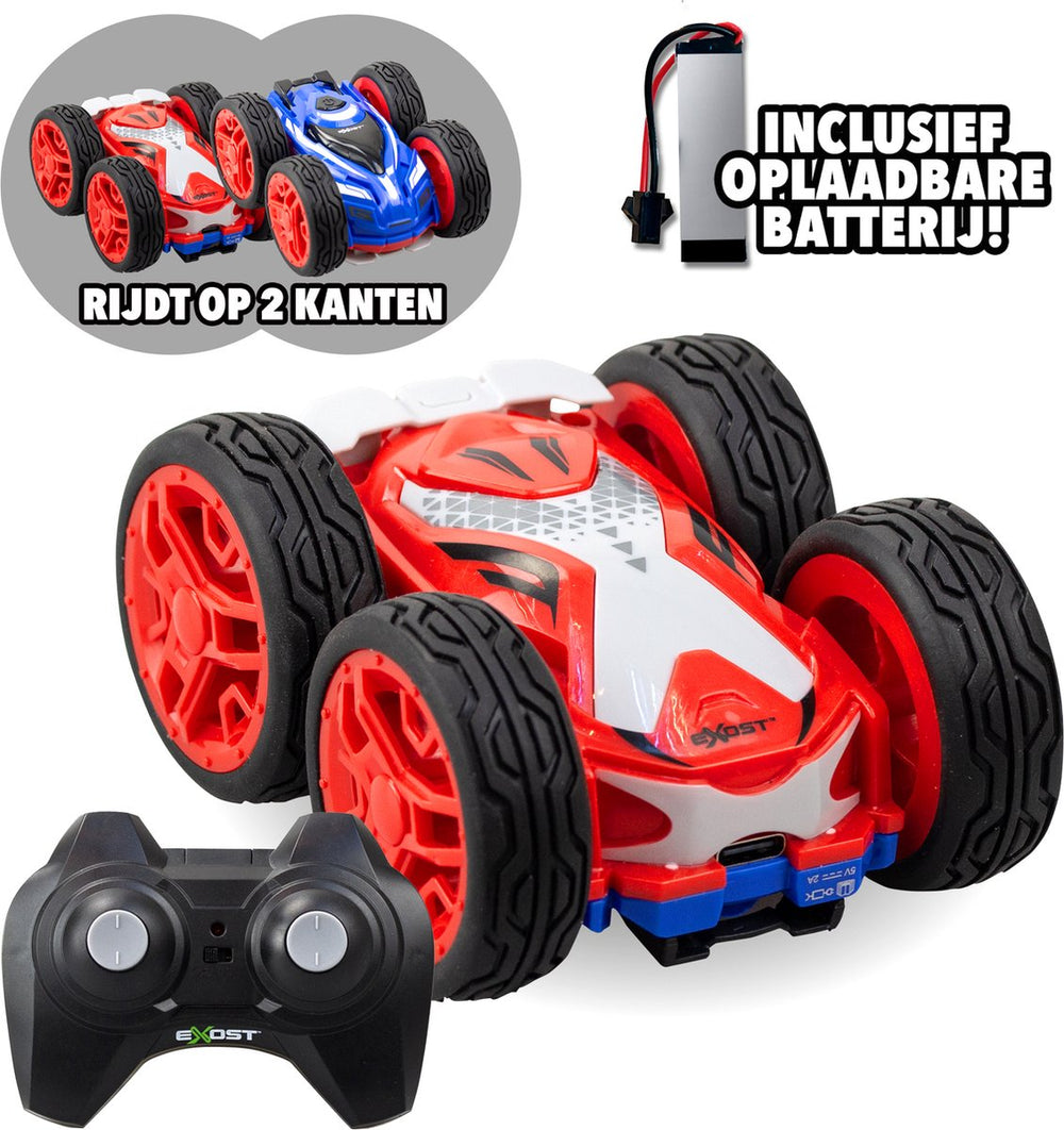 Exost rc mini flip neo rood 1:34 - bestuurbare stuntauto - incl. oplaadbare batterij - rc auto