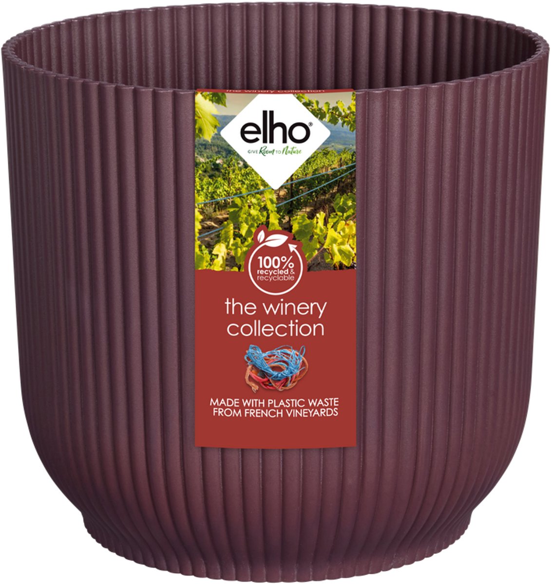 Elho the winery collection 22 - bloempot voor binnen - 100% gerecycled plastic - ø 22.0 x h 20.2 cm - bordeaux rood