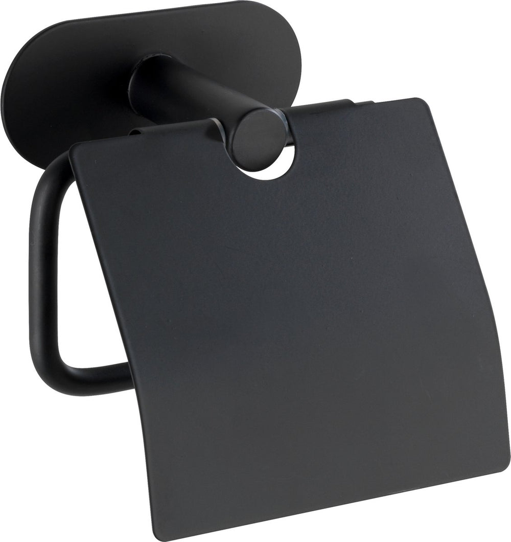 Wenko turbo-loc® toiletrolhouder met klep orea rvs zwart mat - toiletpapier houder - wc rolhouder - bevestigen zonder boren - zelfklevend - 10 jaar garantie