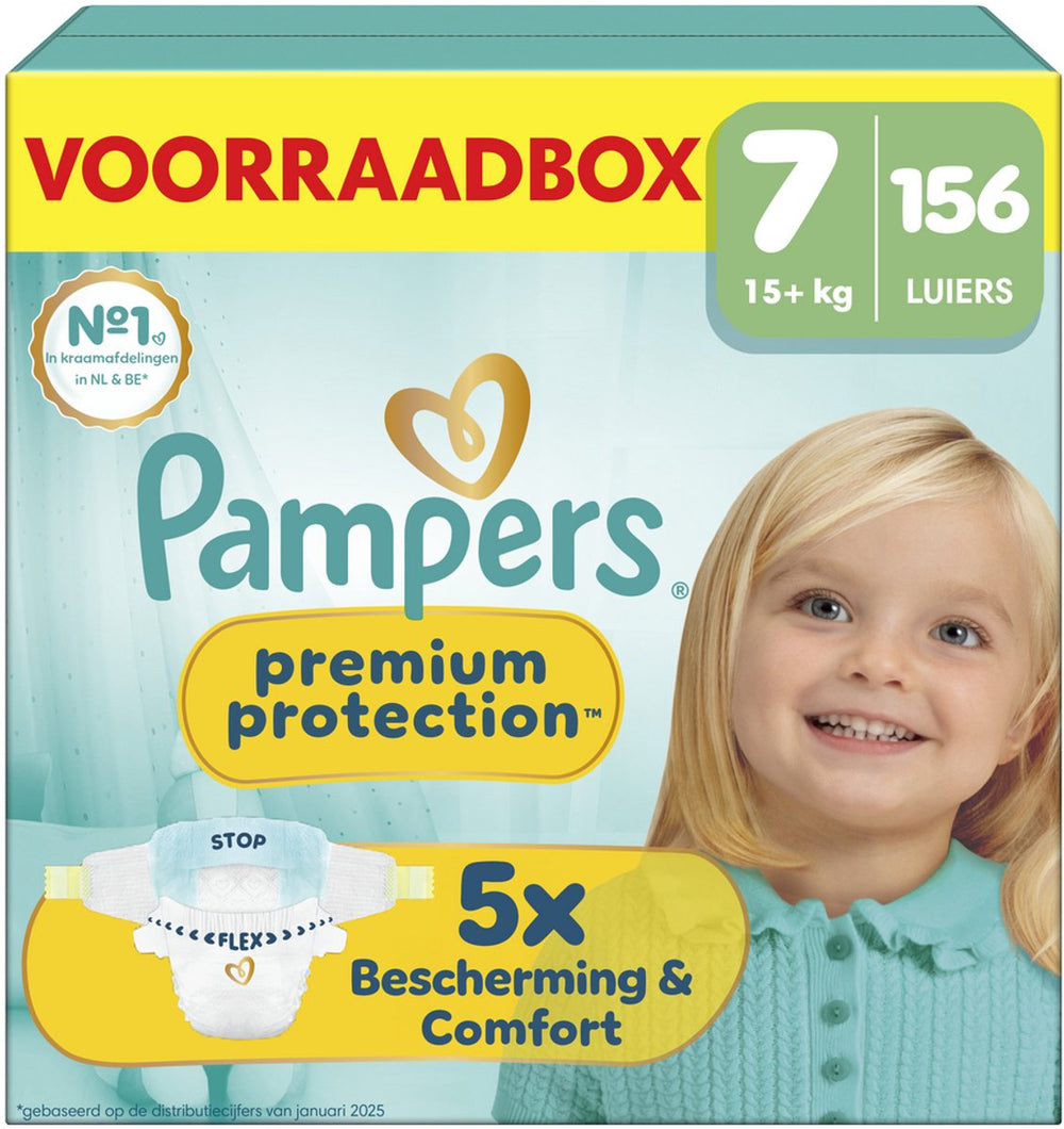 Pampers premium protection maat 7 - 156 luiers - 15kg+ - voorraadbox
