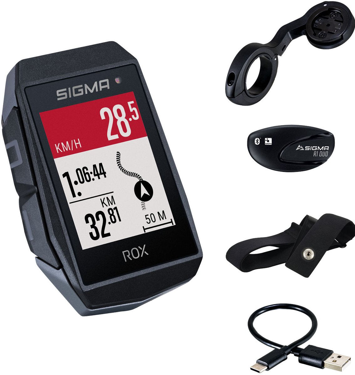 Sigma Rox 11.1 EVO GPS HR Set Black Short Butler + ANT + BLE Chest Strap + USB-C