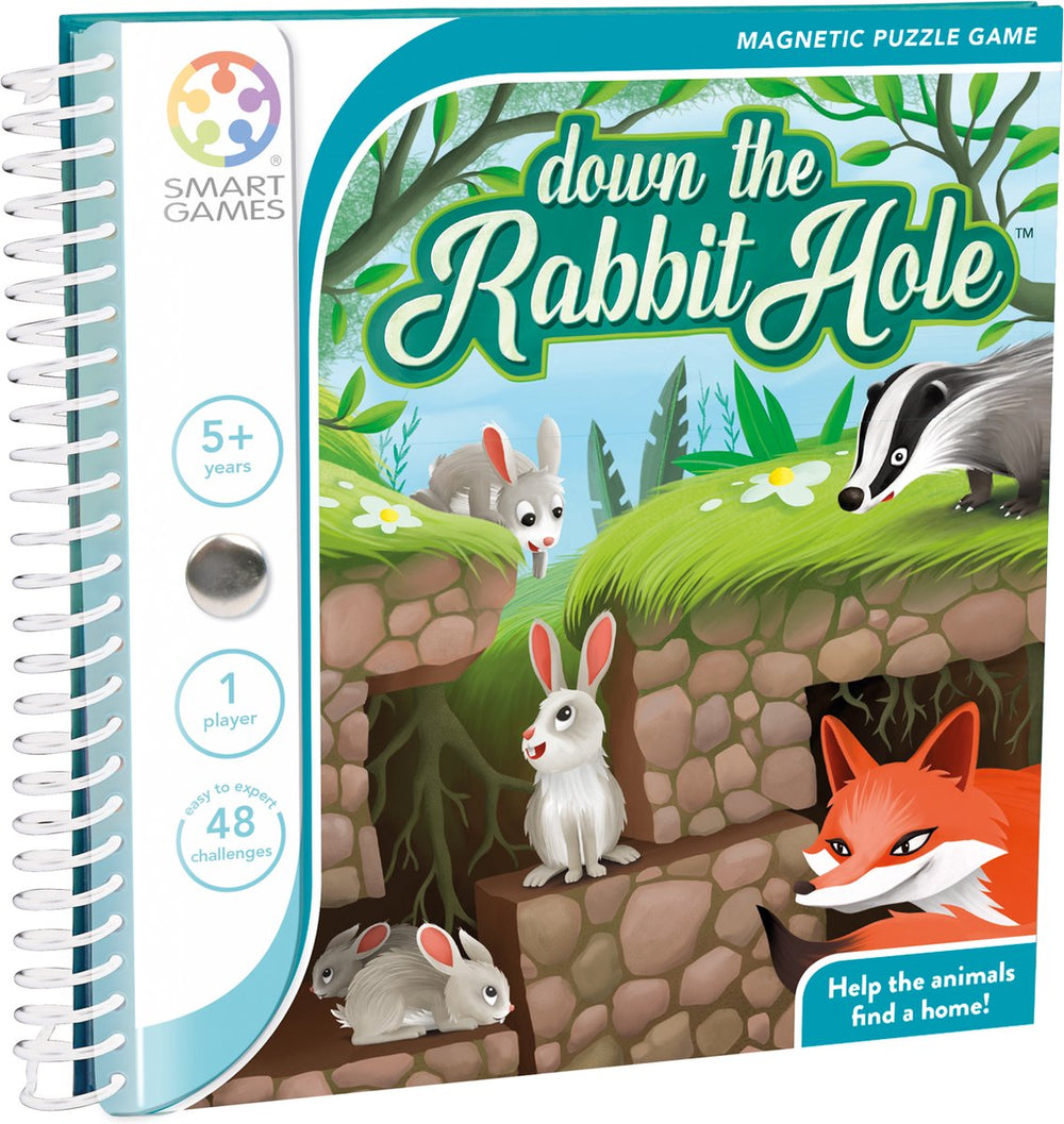 Smartgames down the rabbit hole - magnetisch logisch denkspel - 48 educatieve dierenuitdagingen - compact reisspel solospel - vanaf 5 jaar