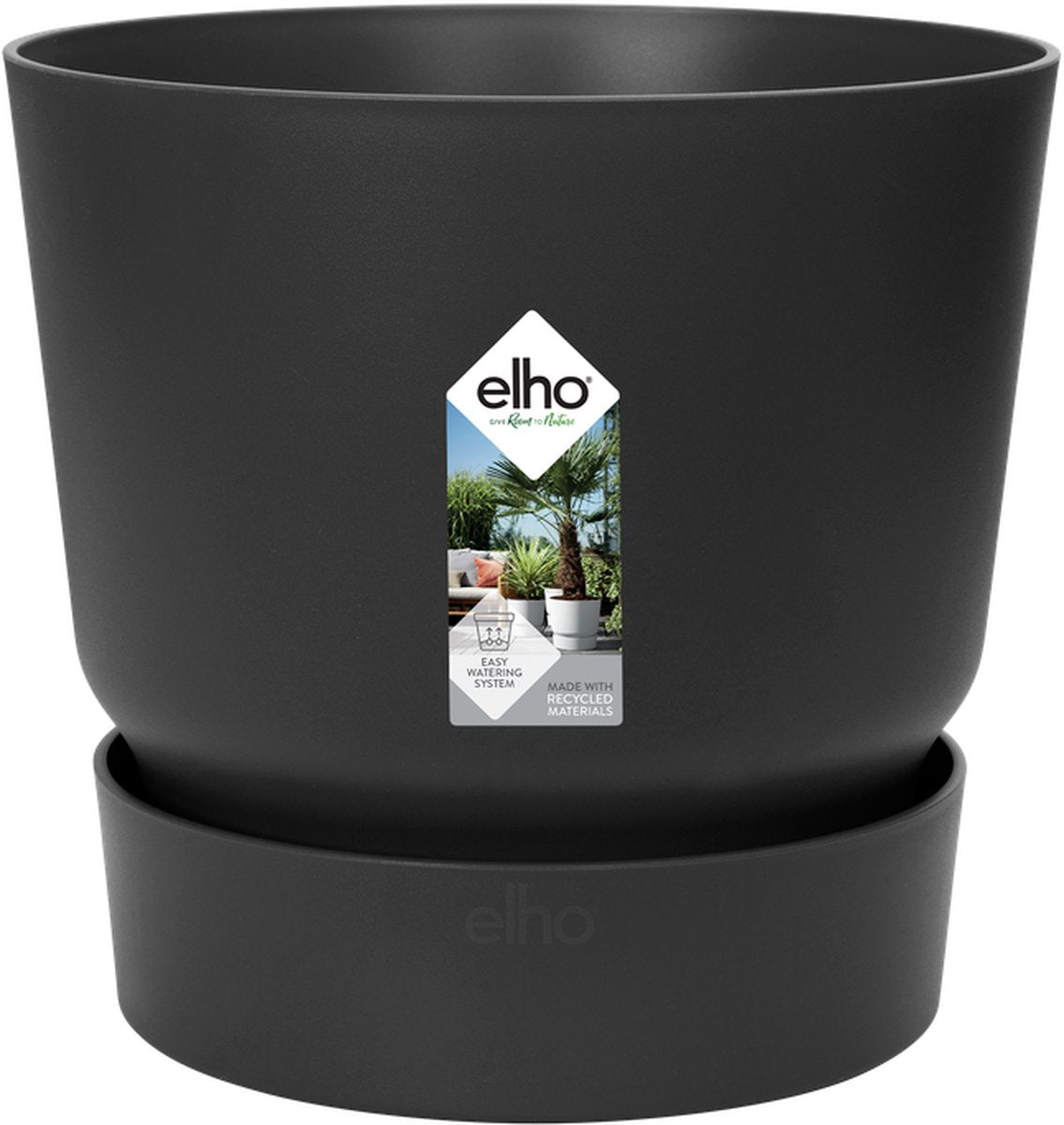 Elho greenville rond 20 - bloempot voor buiten met waterreservoir - 100% gerecycled plastic - ø 19.5 x h 18.4 cm - living black