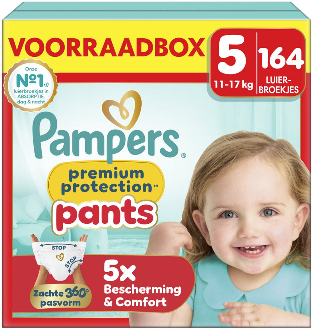 Pampers premium protection pants maat 5 - 164 luierbroekjes - 11kg-17kg - voorraadbox