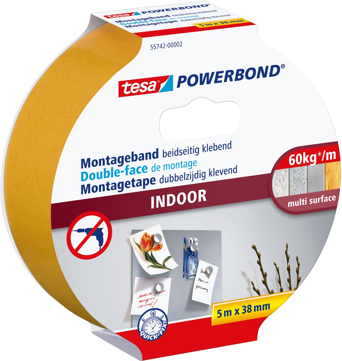 Tesa powerbond indoor dubbelzijdige montagetape permanente bevestiging binnenshuis – 5m