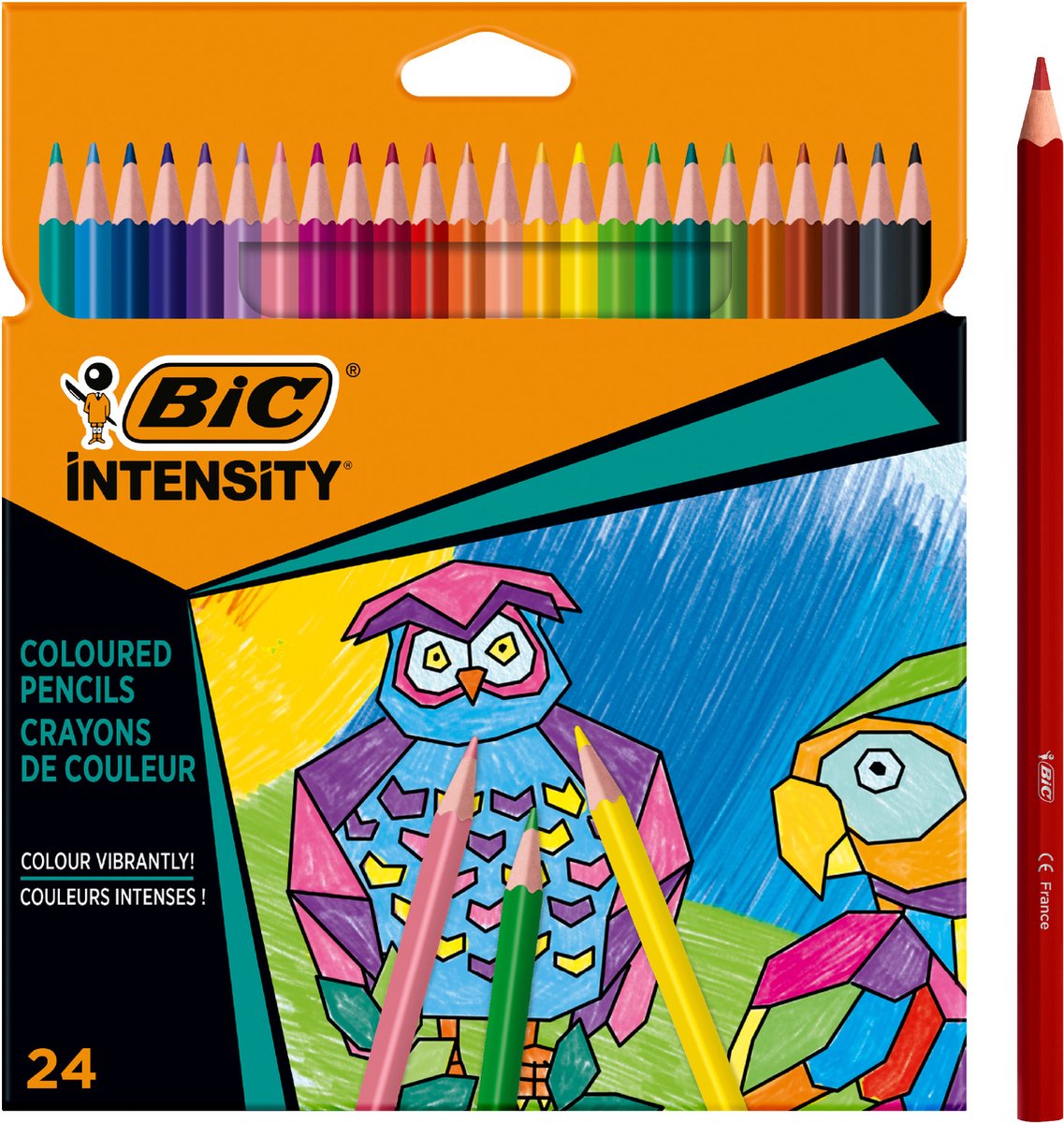 Bic intensity kleurpotloden voor tekenen en kleuren - kinderen en volwassenen - verschillende kleuren - potlood - 24 stuks
