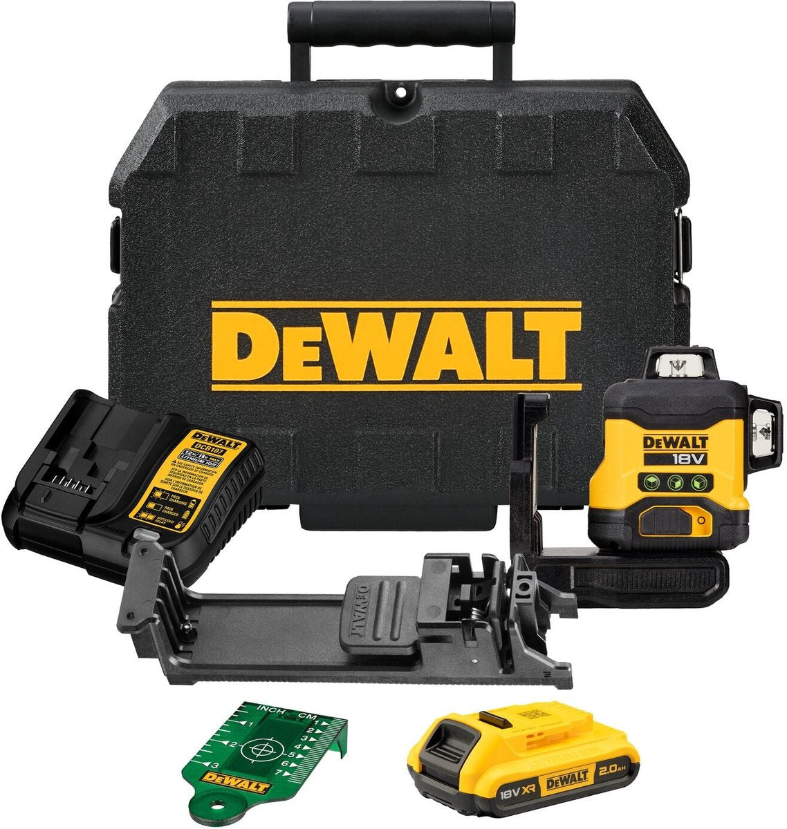 Dewalt dcle34031d1 3x360° compacte kruislijnlaser groen 18v xr 2.0ah in koffer