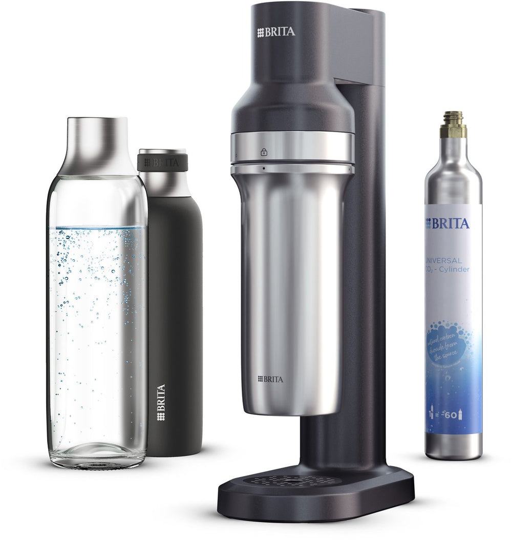 Brita - sodatrio - bruiswatertoestel - soda - zwart - incl. 1 flesvoet, 1 co2 cilinder, 1 glazen fles, 1 kleine roestvrijstalen fles - met cashback (enkel in belgië - tot €20 terugbetaald)