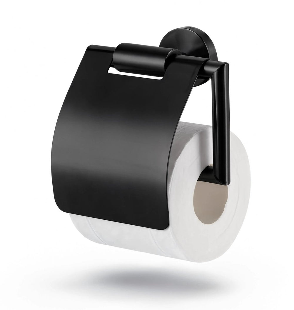 Hush. living hush living - toiletrolhouder met klep - rvs - wandmontage - geborsteld staal matte finish - inclusief bevestigingsmateriaal - zwart